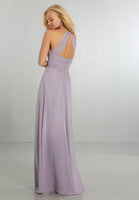 Chiffon Bridesmaids Dress with Draped Bodice and Keyhole Back