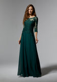 Chiffon Mother of the Occasion Gown with Beaded Bodice and 3/4 Illusion Sleeves