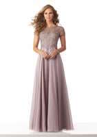 Chiffon Evening Gown with Beaded Embroidery on a Net Bodice