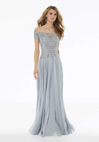 Beaded A-Line Evening Gown in Chiffon with Appliqués