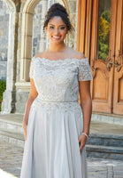 Beaded A-Line Evening Gown in Chiffon with Appliqués