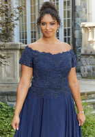 Beaded A-Line Evening Gown in Chiffon with Appliqués