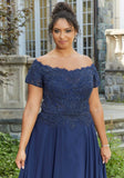 Beaded A-Line Evening Gown in Chiffon with Appliqués