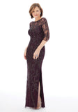 Sheath Evening Gown with Beading in Net