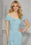 Sheath Crepe Evening Gown with Crystal Beaded Broach