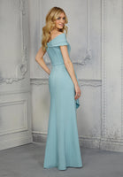 Sheath Crepe Evening Gown with Crystal Beaded Broach