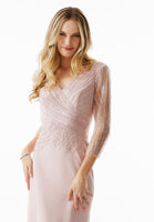 Stretch Crepe Sheath Evening Gown with Crystal Beading