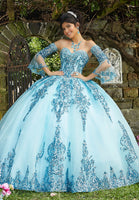 Rhinestone and Crystal Beaded Trim on a Patterned Sequin Tulle Ballgown