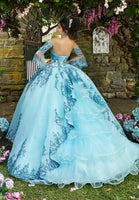 Rhinestone and Crystal Beaded Trim on a Patterned Sequin Tulle Ballgown