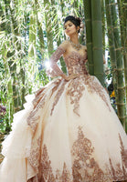 Rhinestone and Crystal Beaded Trim on a Patterned Sequin Tulle Ballgown