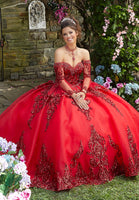 Rhinestone and Crystal Beaded Trim on a Patterned Sequin Tulle Ballgown