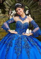 Rhinestone and Crystal Beaded Trim on a Patterned Sequin Tulle Ballgown