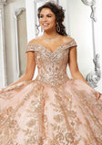 Floral Patterned Glitter Tulle Quinceañera Dress