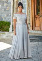Beaded A-Line Evening Gown in Chiffon with Appliqués