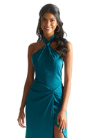 Luxe Satin Twisted Halter Bridesmaid Dress
