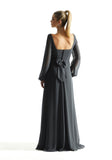Square Neck Chiffon Bridesmaid Dress with Bow