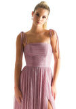 Pleated Shimmer Bridesmaid Dress with Tie Straps