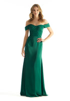 Pleated Off The Shoulder Luxe Satin Bridesmaid Dress