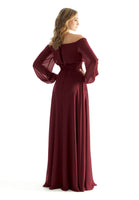 Off The Shoulder Chiffon Bridesmaid Dress with Ruched Waist