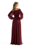 Off The Shoulder Chiffon Bridesmaid Dress with Ruched Waist