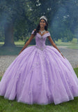 Rhinestone Quinceañera Dresds with Floral Organza Embroidery