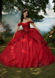 Contrasting Floral Beading Quinceañera Dress with Rhinestone Trim