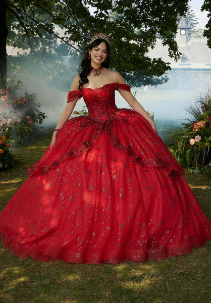 Contrasting Floral Beading Quinceañera Dress with Rhinestone Trim