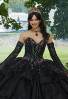 Floral Patterned Glitter Tulle with Split Skirt Overlay