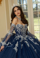 Crystal Beaded Metallic Lace Quinceañera Dress with Bell Sleeves