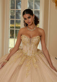 Crystal Beaded Metallic Lace Quinceañera Dress with Bell Sleeves