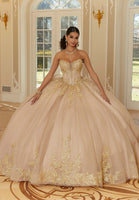 Crystal Beaded Metallic Lace Quinceañera Dress with Bell Sleeves