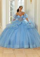 Three-Dimensional Floral Metallic Embroidered Quinceañera Dress with Waterfall Back Skirt