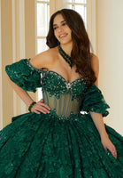 Floral Patterned Sequin Embroidered Tulle Quinceañera Dress with Sheer Bodice