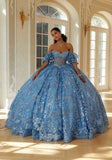 Floral Patterned Sequin Embroidered Tulle Quinceañera Dress with Sheer Bodice