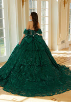 Floral Patterned Sequin Embroidered Tulle Quinceañera Dress with Sheer Bodice