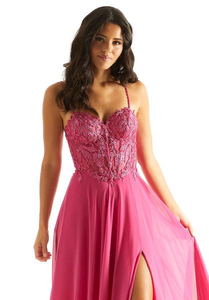 Embroidered Bustier Prom Dress with Chiffon Skirt
