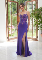 Plunging Glitter Jersey Mermaid Prom Dress