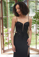 Plunging Glitter Jersey Mermaid Prom Dress