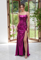 Draped Foiled Jersey Prom Dress