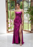 Draped Foiled Jersey Prom Dress