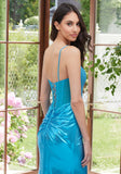 Draped Foiled Jersey Prom Dress