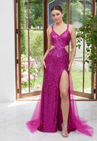 Sequin Cut Out Prom Dress with Train