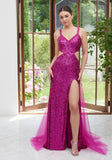 Sequin Cut Out Prom Dress with Train