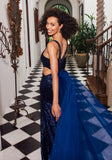 Sequin Cut Out Prom Dress with Train