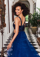 Sequin Cut Out Prom Dress with Train