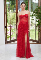 Allover Sequin Prom Dress with Draped Skirt