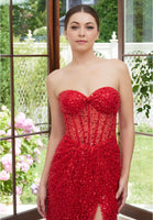 Allover Sequin Prom Dress with Draped Skirt