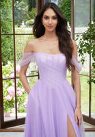 Off The Shoulder Tulle Prom Dress with Embellished Boning