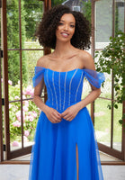 Off The Shoulder Tulle Prom Dress with Embellished Boning
