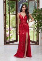 Open Back Floral Sequin Net Prom Dress
